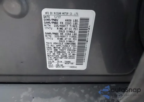 2017 Nissan Rogue Sv z USA, uszkodzony, nr VIN JN8AT2MT1HW145265